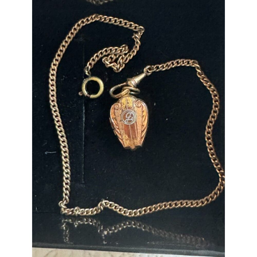 Victorian Keene 12K gold filled Albert watch chain with small casket locket.